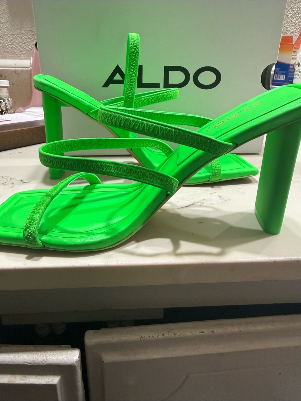 ALDO Neon Lime Strappy Block Heel Sandals